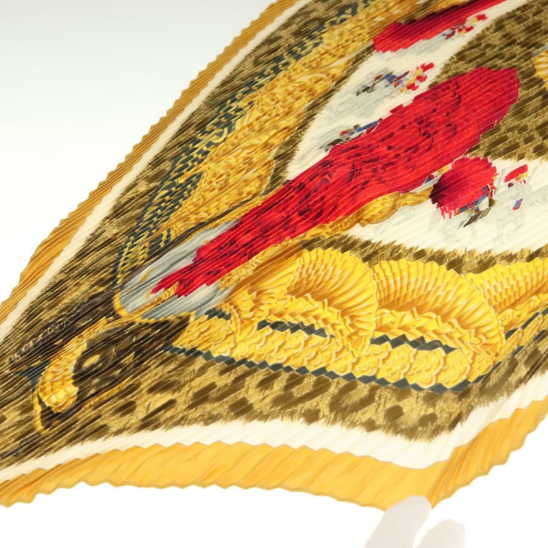 【日本直送】愛馬仕褶皺絲巾「CASQUES PLUMETS」真絲黃色正品 135394-9