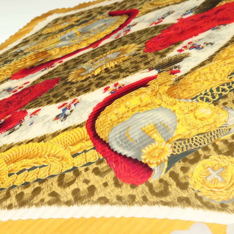 【日本直送】愛馬仕褶皺絲巾「CASQUES PLUMETS」真絲黃色正品 135394-10