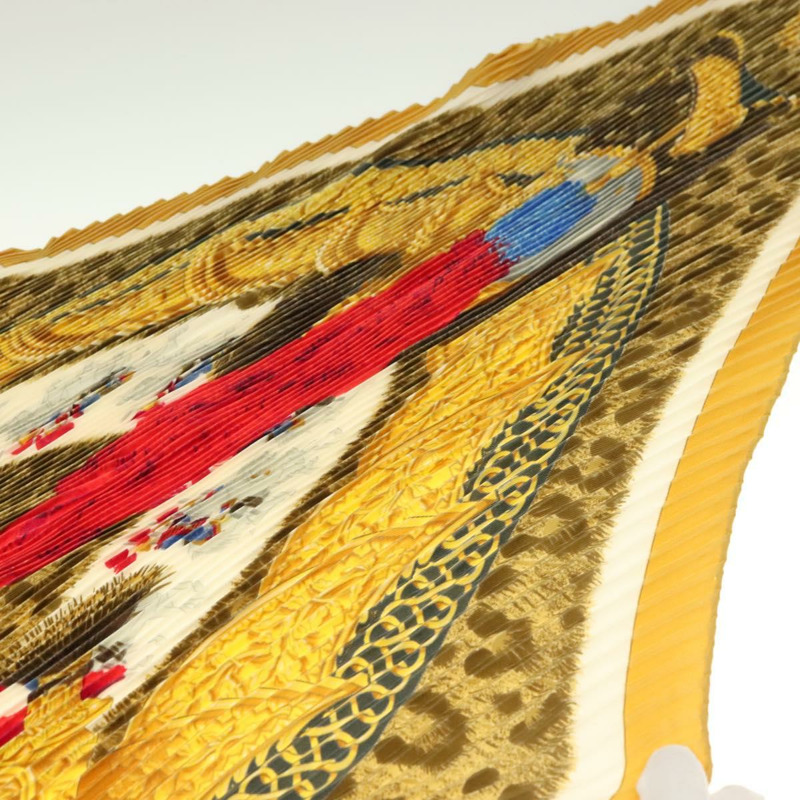 【日本直送】愛馬仕褶皺絲巾「CASQUES PLUMETS」真絲黃色正品 135394-11