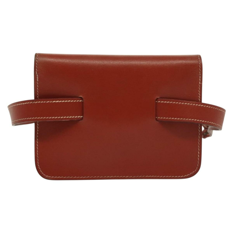 【日本直送】愛馬仕 Pochette 綠色腰包 皮革 棕色 金色 正品 133470-1