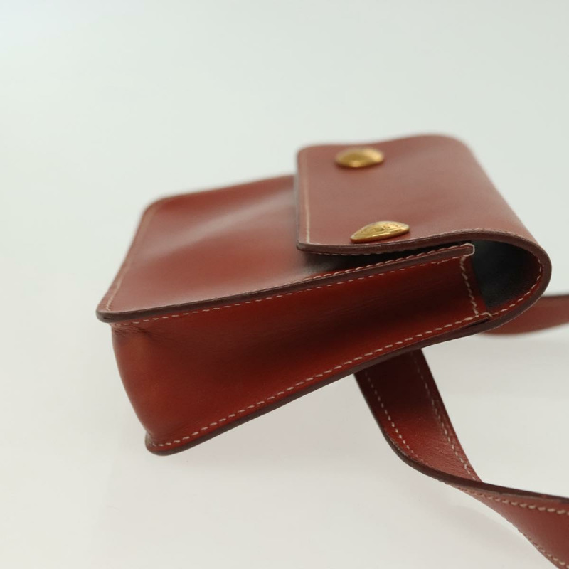【日本直送】愛馬仕 Pochette 綠色腰包 皮革 棕色 金色 正品 133470-2
