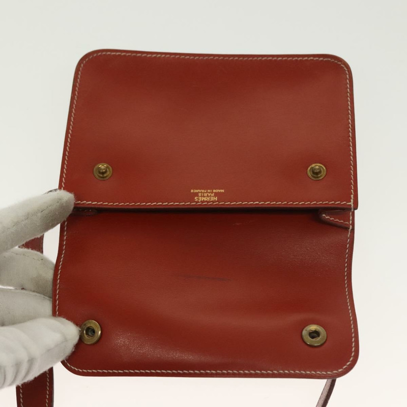 【日本直送】愛馬仕 Pochette 綠色腰包 皮革 棕色 金色 正品 133470-9