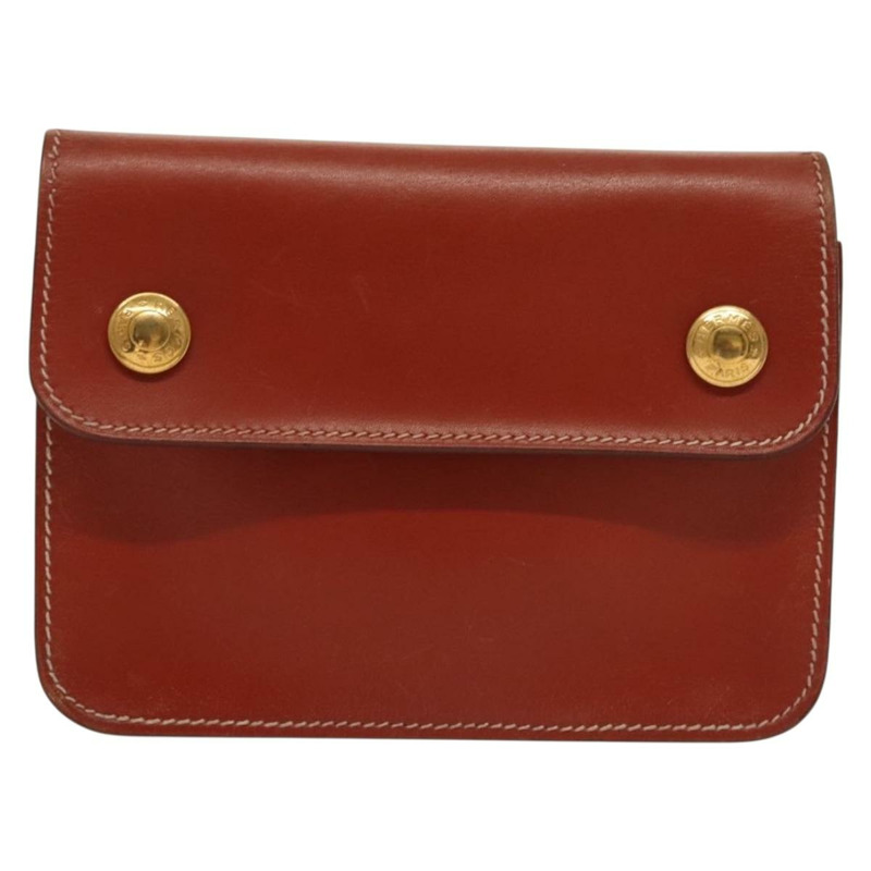 【日本直送】愛馬仕 Pochette 綠色腰包 皮革 棕色 金色 正品 133470-12