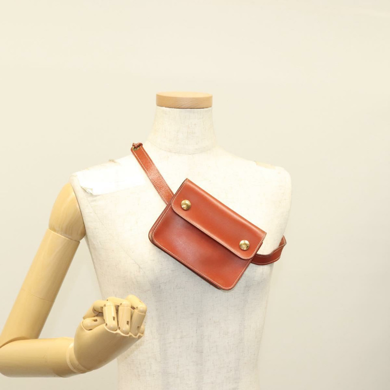 【日本直送】愛馬仕 Pochette 綠色腰包 皮革 棕色 金色 正品 133470-20