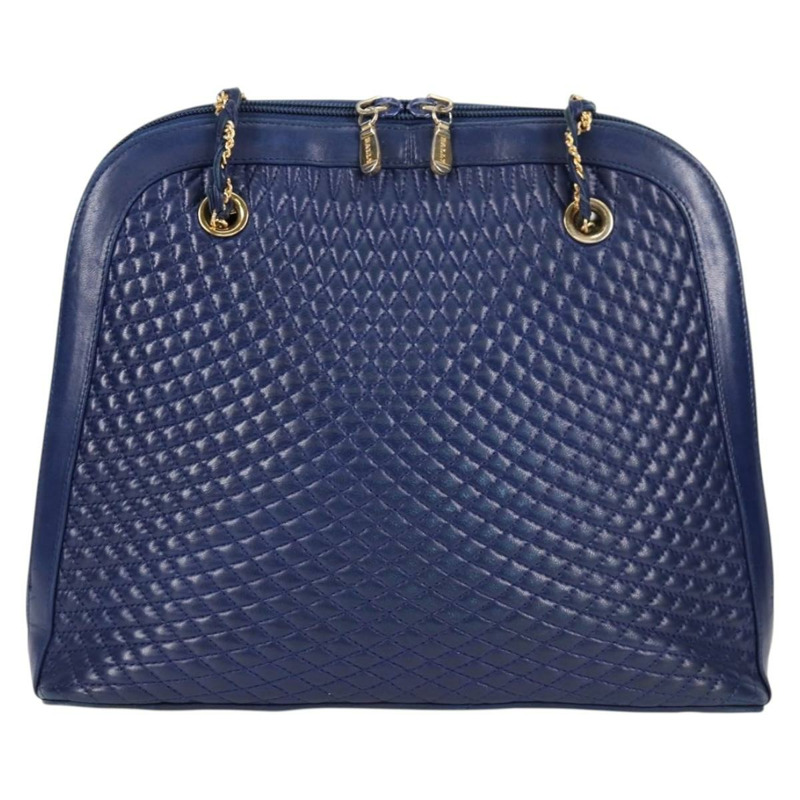 【日本直送】BALLY 絎縫鏈條單肩包 皮革 藍色 金色 正品 BA4685-1