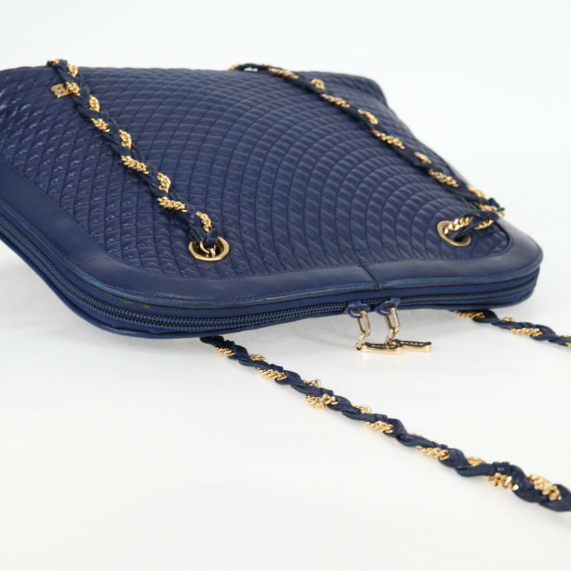 【日本直送】BALLY 絎縫鏈條單肩包 皮革 藍色 金色 正品 BA4685-5