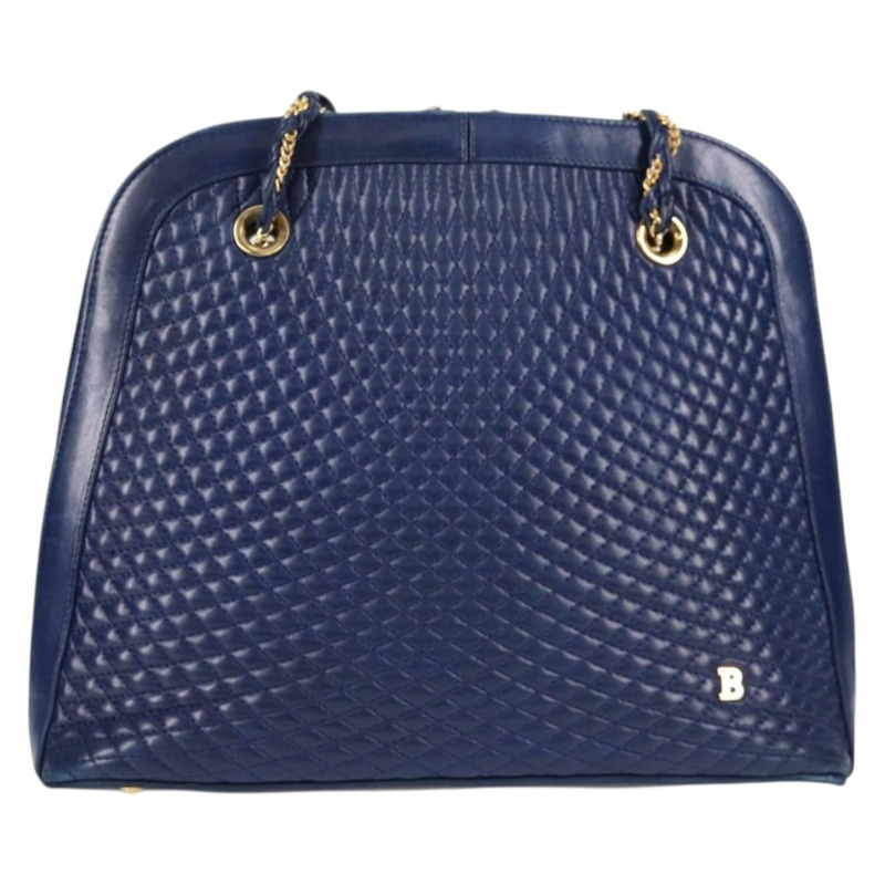 【日本直送】BALLY 絎縫鏈條單肩包 皮革 藍色 金色 正品 BA4685-12