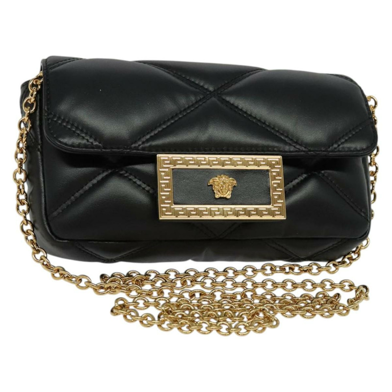 【日本直送】VERSACE 鏈條單肩包 皮革 黑金 正品 136648-0