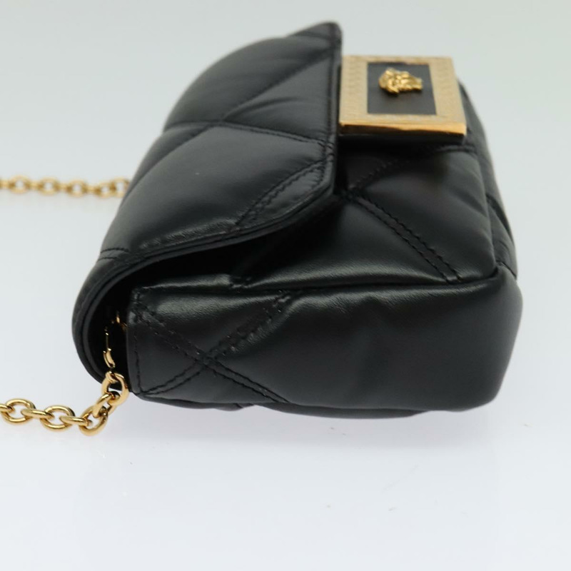 【日本直送】VERSACE 鏈條單肩包 皮革 黑金 正品 136648-2