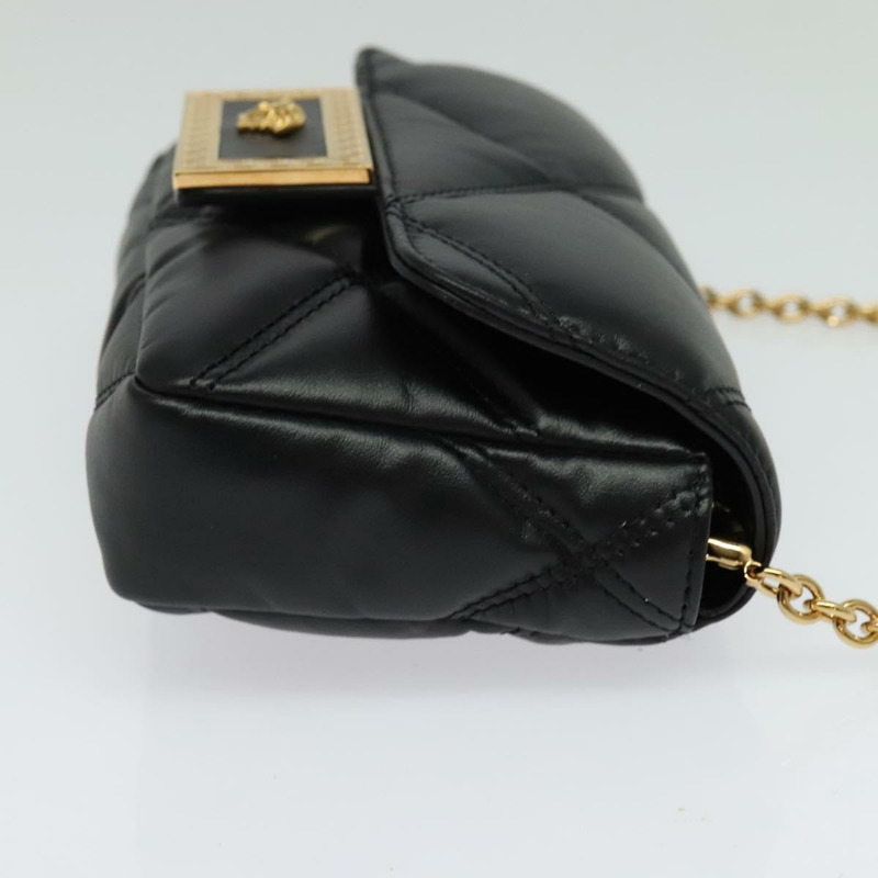 【日本直送】VERSACE 鏈條單肩包 皮革 黑金 正品 136648-3