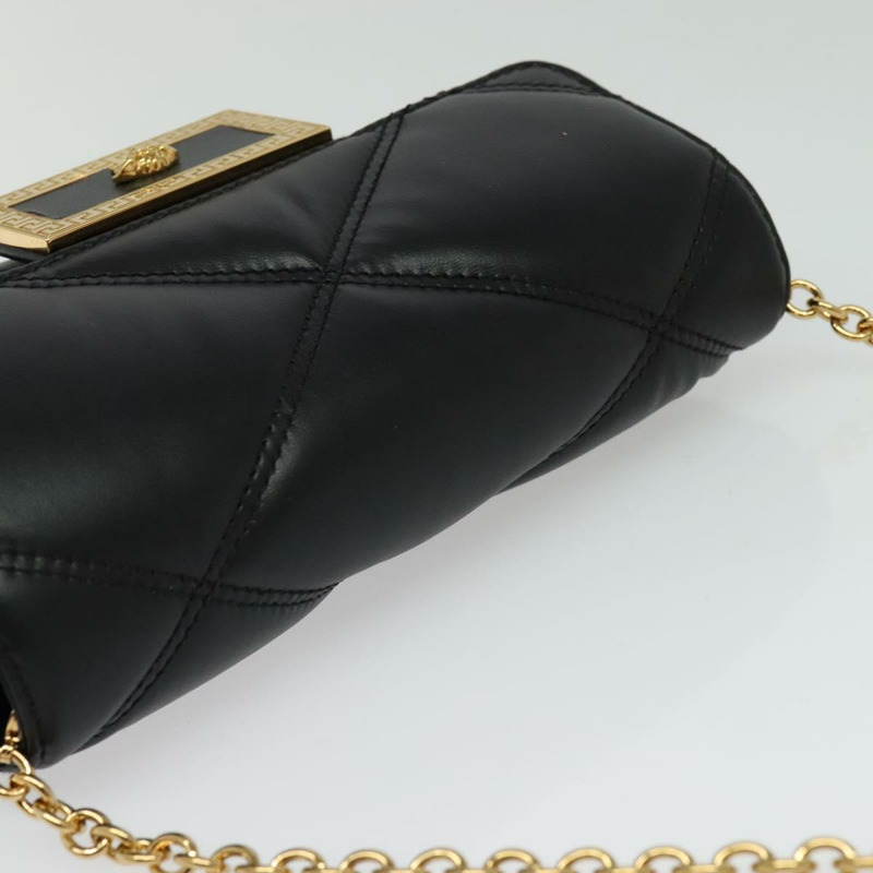 【日本直送】VERSACE 鏈條單肩包 皮革 黑金 正品 136648-5
