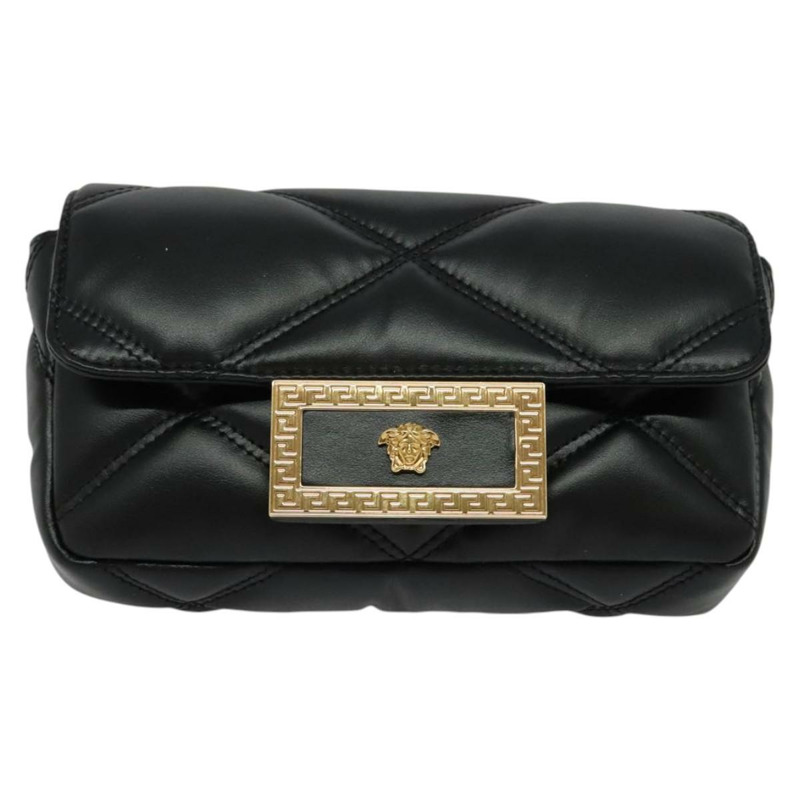 【日本直送】VERSACE 鏈條單肩包 皮革 黑金 正品 136648-12