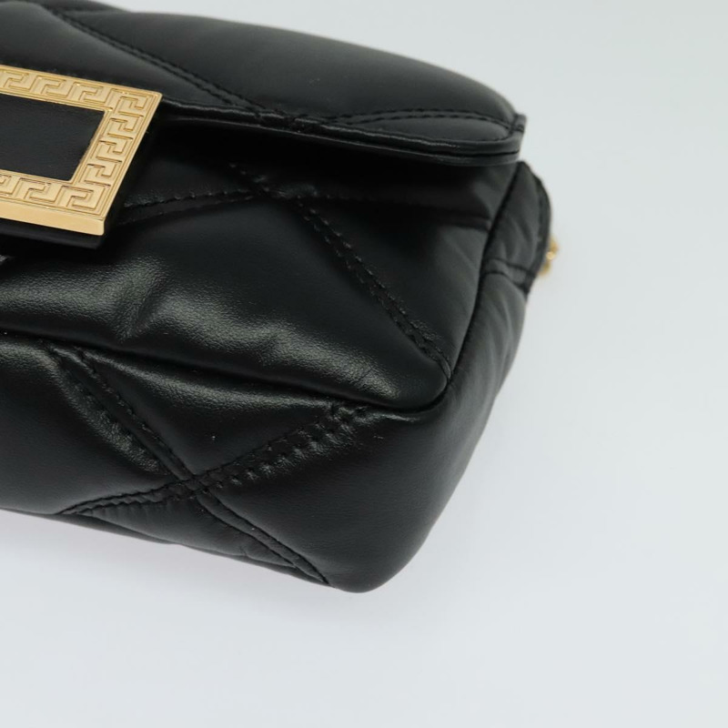 【日本直送】VERSACE 鏈條單肩包 皮革 黑金 正品 136648-13