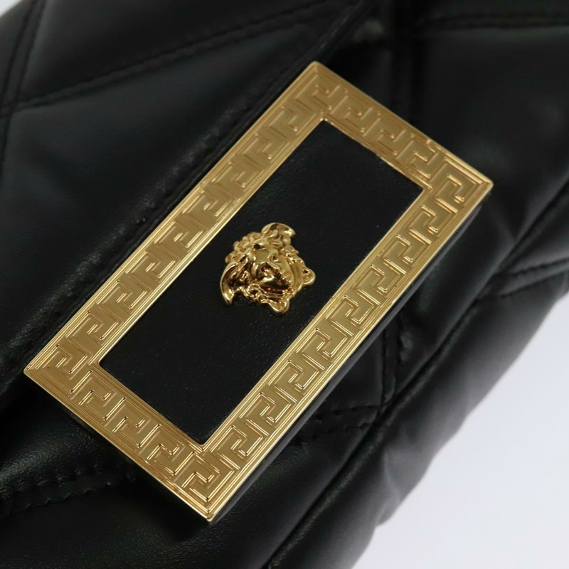 【日本直送】VERSACE 鏈條單肩包 皮革 黑金 正品 136648-16