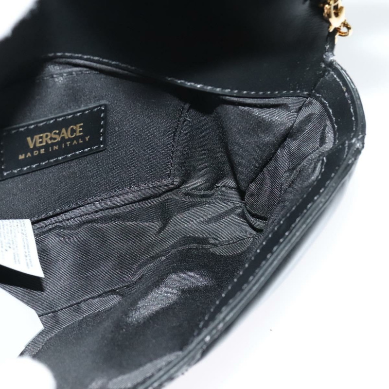 【日本直送】VERSACE 鏈條單肩包 皮革 黑金 正品 136648-18