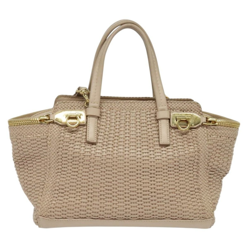 【日本直送】Salvatore Ferragamo Gancini 手提包 皮革 2 向 粉紅金 正品 137425-12