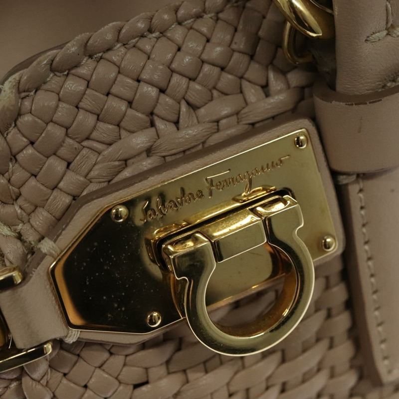 【日本直送】Salvatore Ferragamo Gancini 手提包 皮革 2 向 粉紅金 正品 137425-17