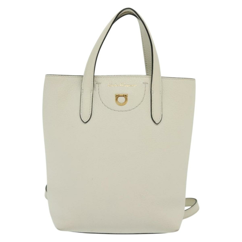 【日本直送】Salvatore Ferragamo Gancini 手提包 皮革 2 款可選 白金 正品 134826-12