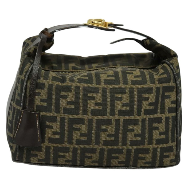 【日本直送】FENDI Zucca 帆布化妝包 手拿包 棕色 黑金 正品 137591-12