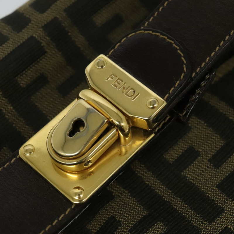 【日本直送】FENDI Zucca 帆布化妝包 手拿包 棕色 黑金 正品 137591-17