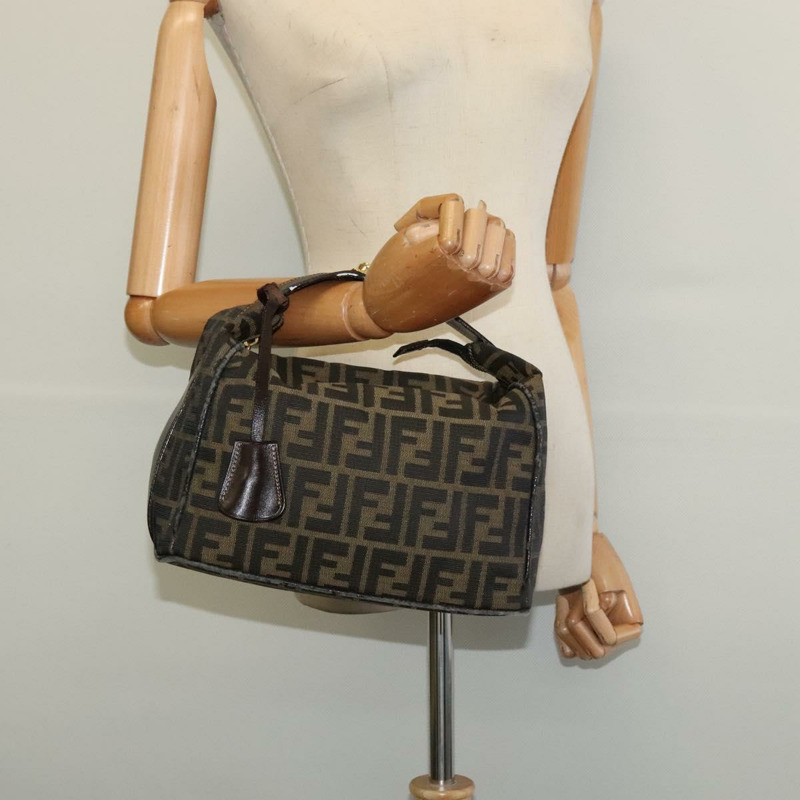 【日本直送】FENDI Zucca 帆布化妝包 手拿包 棕色 黑金 正品 137591-21