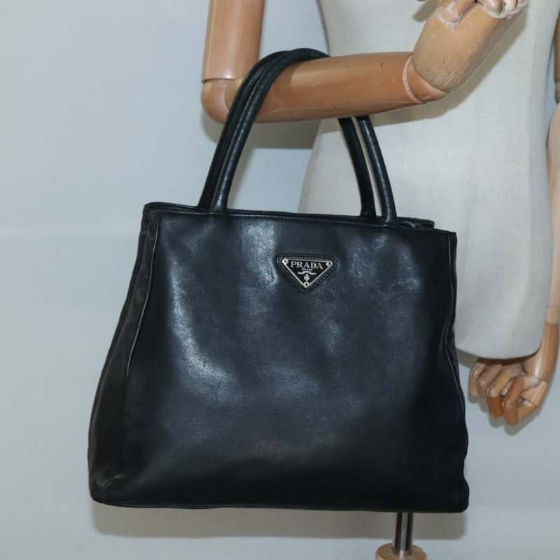 【日本直送】PRADA 手提包 皮革 黑色 銀色 正品 137694-23