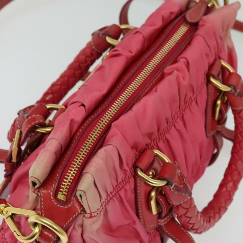 【日本直送】PRADA 褶皺手提包 尼龍 2 向 粉紅金色 正品 137550-5