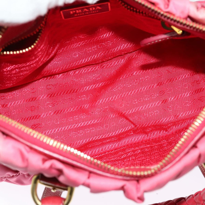 【日本直送】PRADA 褶皺手提包 尼龍 2 向 粉紅金色 正品 137550-10