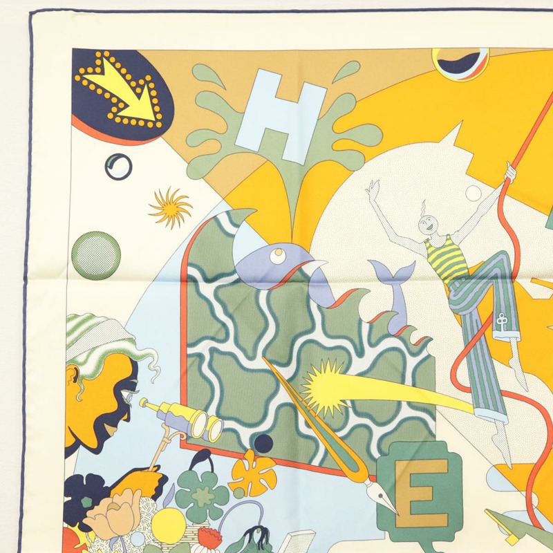 【日本直送】HERMES Carre 90 圍巾「CA DECOIFFE!」絲綢米色正品 137450M-1