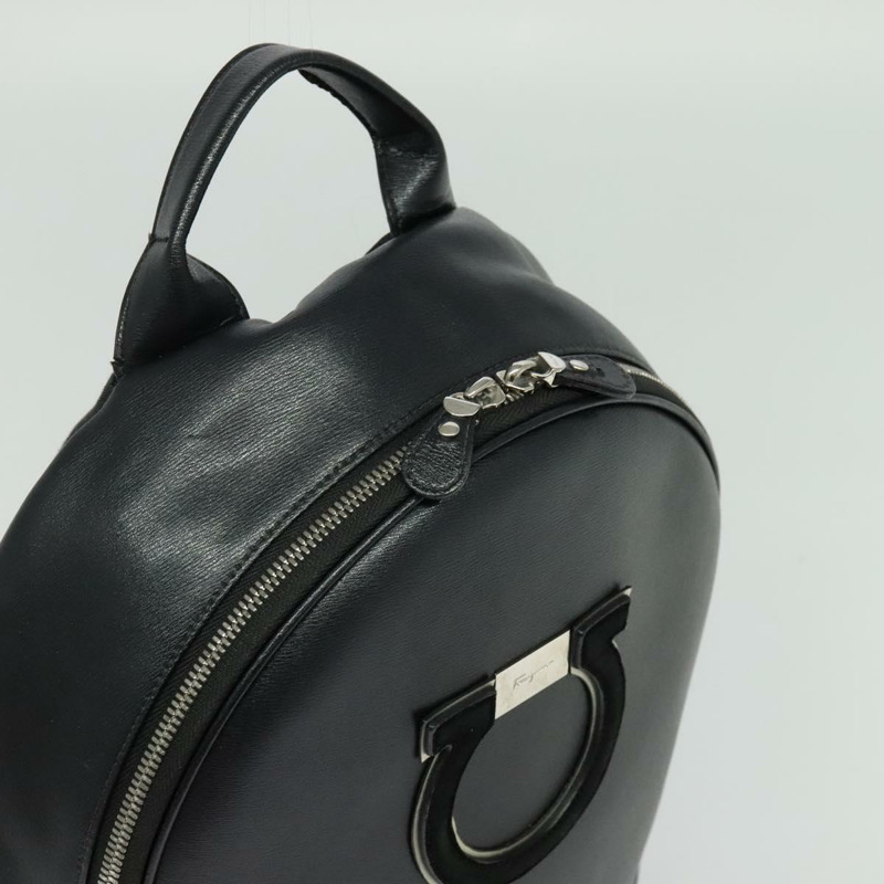 【日本直送】Salvatore Ferragamo Gancini 背包 皮革 黑銀 正品 138252-5