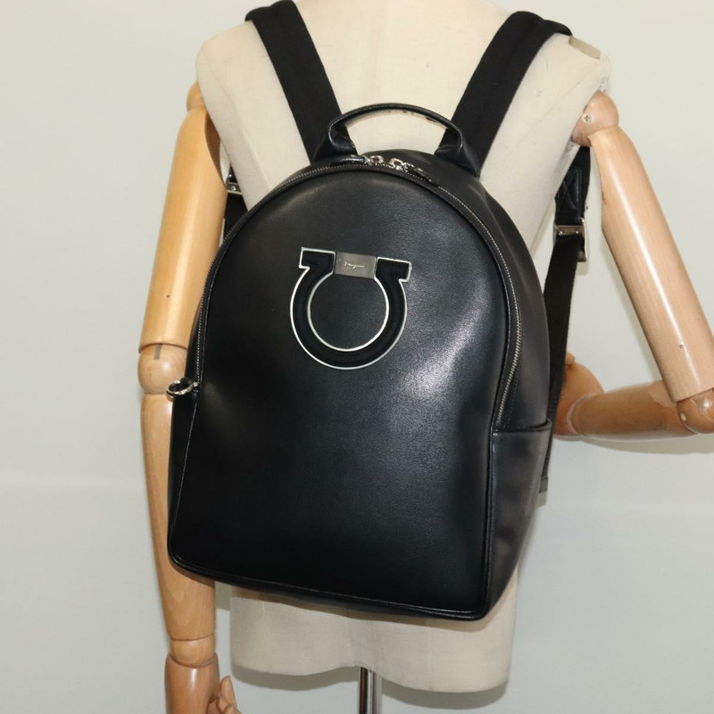 【日本直送】Salvatore Ferragamo Gancini 背包 皮革 黑銀 正品 138252-22