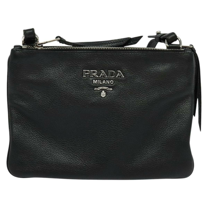 【日本直送】PRADA 單肩包 皮革 黑色 銀色 正品 138225-12