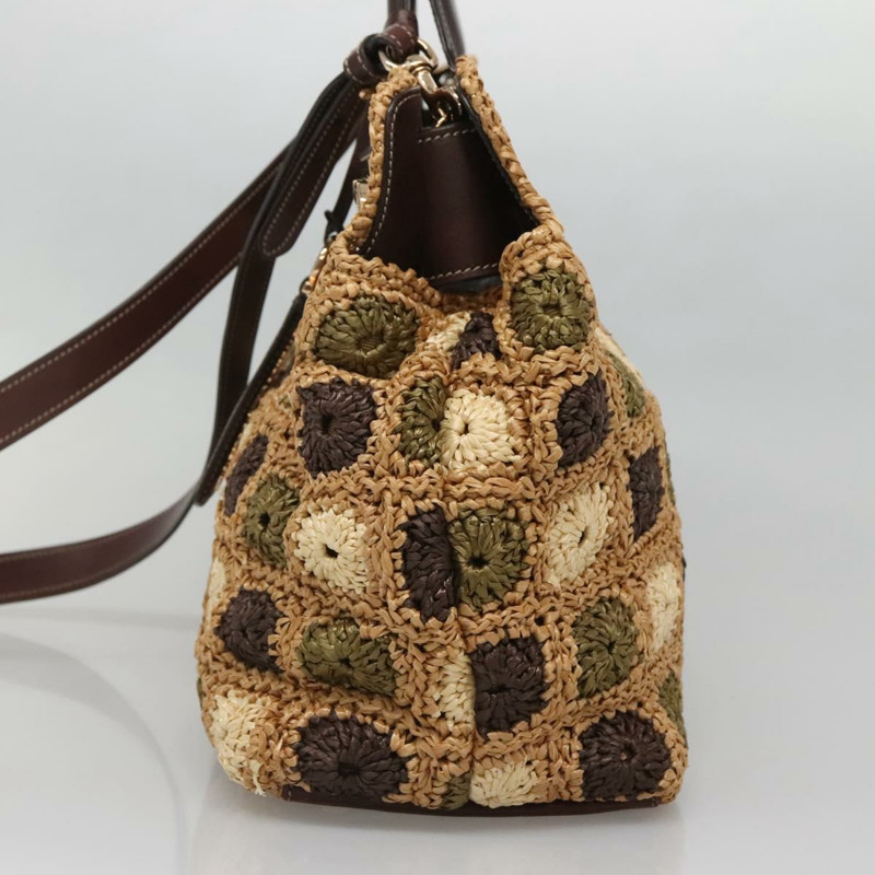 【日本直送】Salvatore Ferragamo Gancini 托特包 拉菲草皮革 棕金色 正品 138356-3