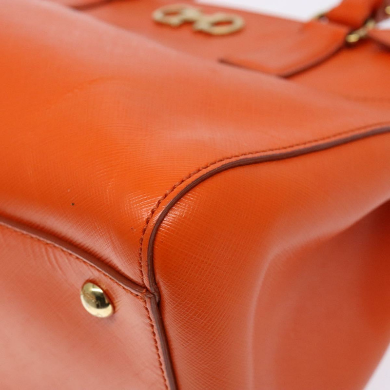 【日本直送】Salvatore Ferragamo Gancini 手提包 皮革 橙色 金色 正品 139190-8
