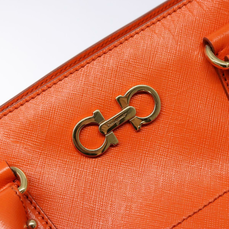 【日本直送】Salvatore Ferragamo Gancini 手提包 皮革 橙色 金色 正品 139190-9