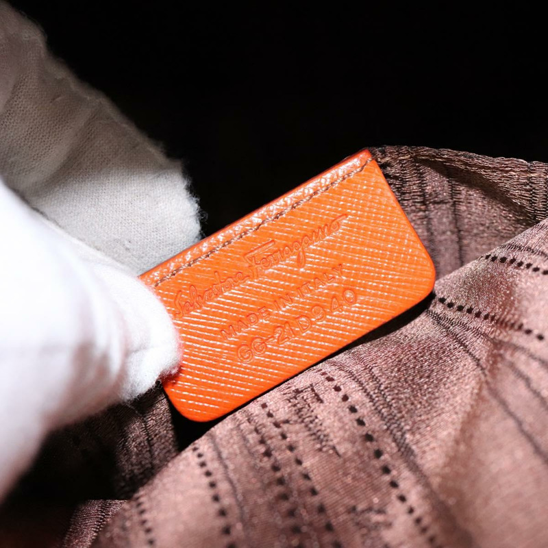 【日本直送】Salvatore Ferragamo Gancini 手提包 皮革 橙色 金色 正品 139190-11