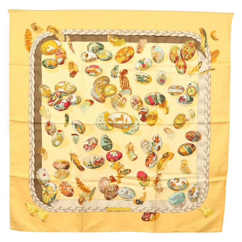【日本直送】HERMES Carre 90 圍巾「COUVEE D'HERMES」絲綢黃色正品 139210-0