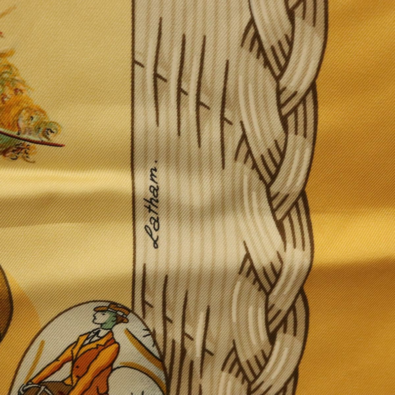 【日本直送】HERMES Carre 90 圍巾「COUVEE D'HERMES」絲綢黃色正品 139210-10