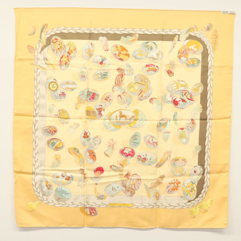 【日本直送】HERMES Carre 90 圍巾「COUVEE D'HERMES」絲綢黃色正品 139210-12