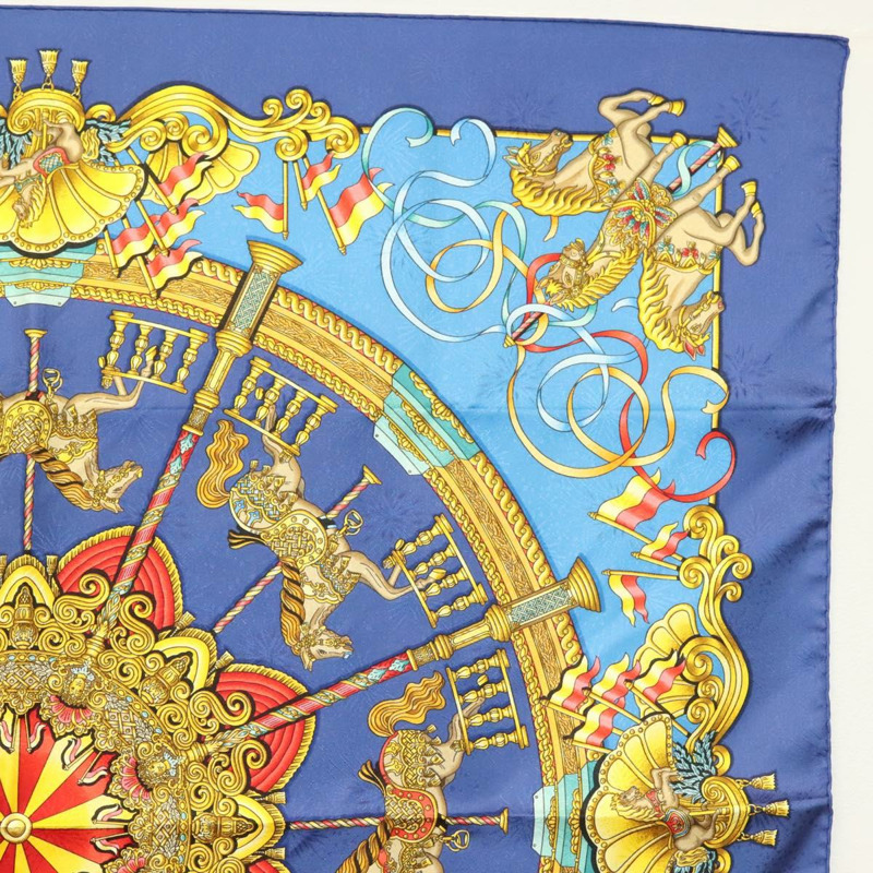 【日本直送】HERMES Carre 90 圍巾「「Plumes et Grelots」」絲綢藍色正品 138497-3
