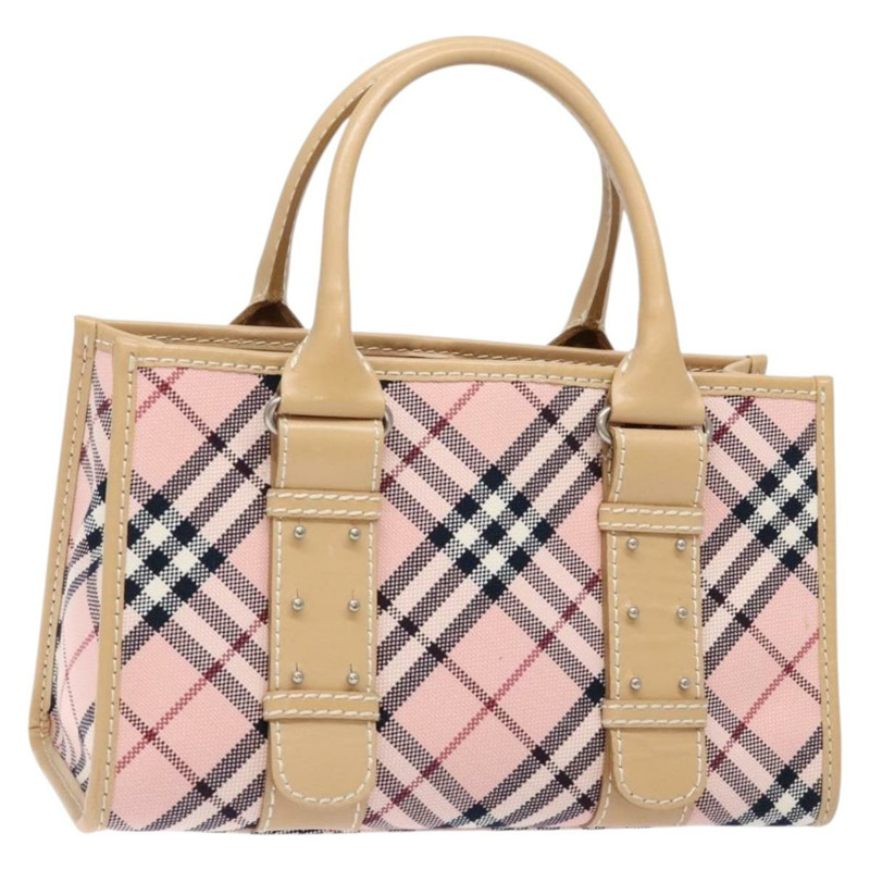 【日本直送】BURBERRY Nova 格紋藍標手提包帆布粉紅銀色正品 138836-0