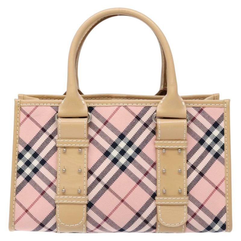 【日本直送】BURBERRY Nova 格紋藍標手提包帆布粉紅銀色正品 138836-1