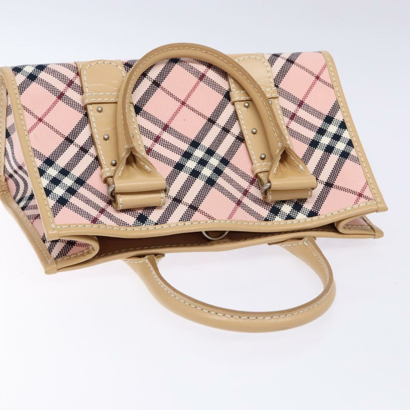 【日本直送】BURBERRY Nova 格紋藍標手提包帆布粉紅銀色正品 138836-5