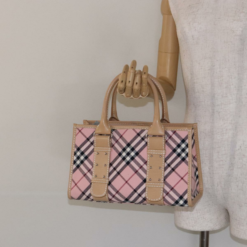 【日本直送】BURBERRY Nova 格紋藍標手提包帆布粉紅銀色正品 138836-20