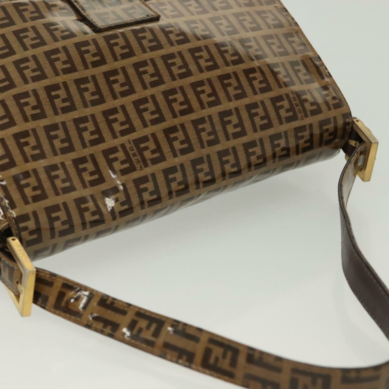 【日本直送】FENDI Zucchino 帆布 Mamma Baguette 包，塗佈帆布，黑色/棕色，正品 139412-5