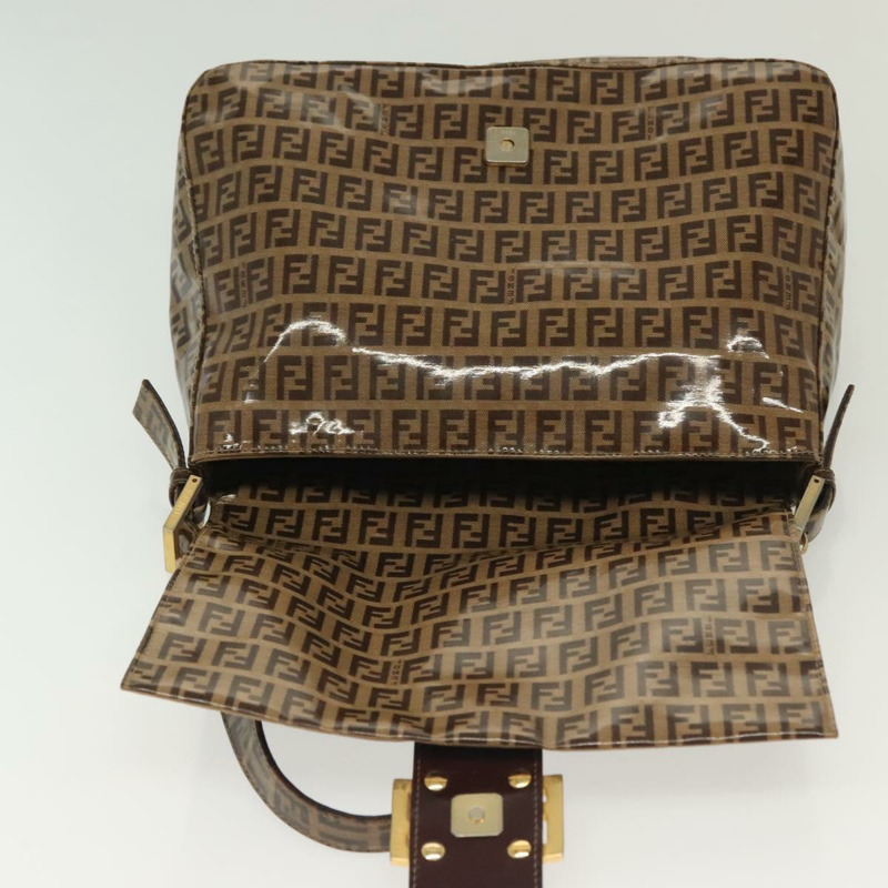 【日本直送】FENDI Zucchino 帆布 Mamma Baguette 包，塗佈帆布，黑色/棕色，正品 139412-18