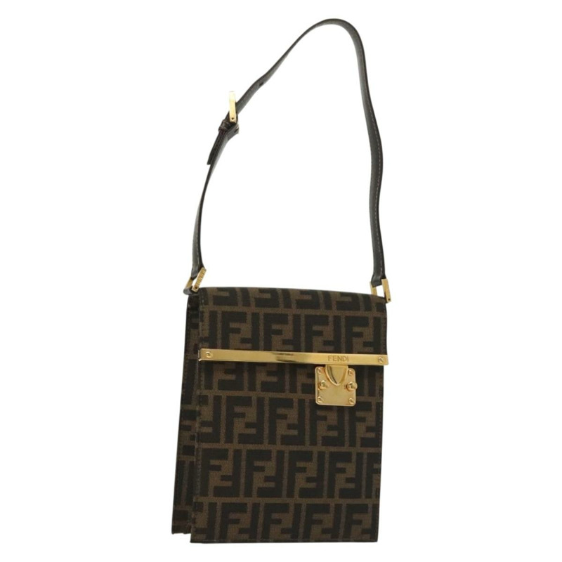 【日本直送】FENDI Zucca 帆布單肩包 黑棕色 正品 129768-0