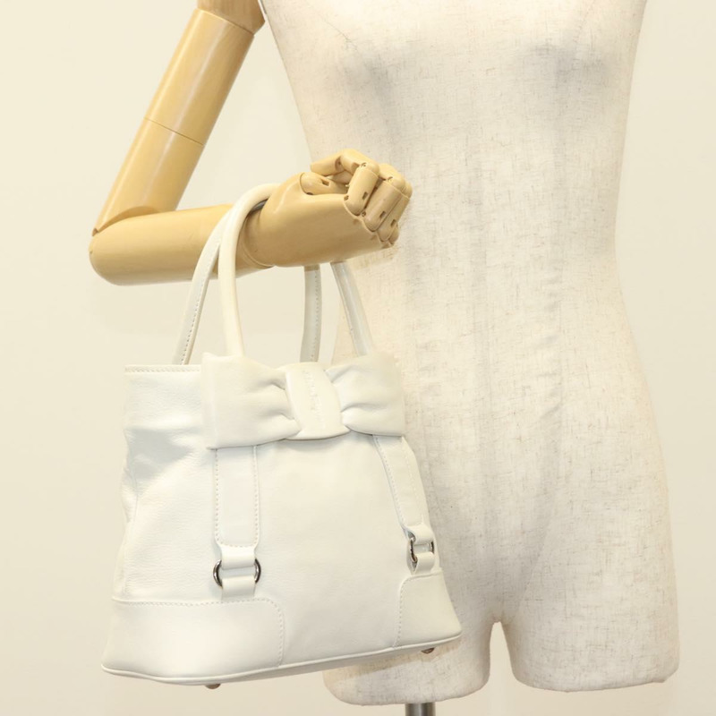 【日本直送】Salvatore Ferragamo Vala 手提包 皮革 白銀 正品 139276-20