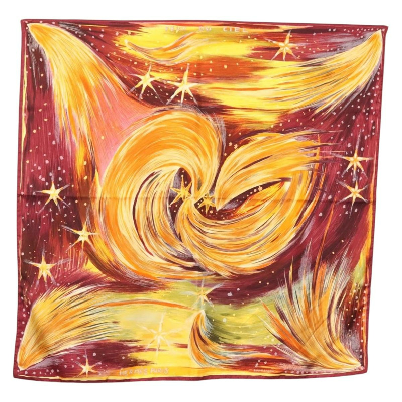 【日本直送】HERMES Carre 90 圍巾「FEUX DU CIEL」絲綢黃色正品 138498-0