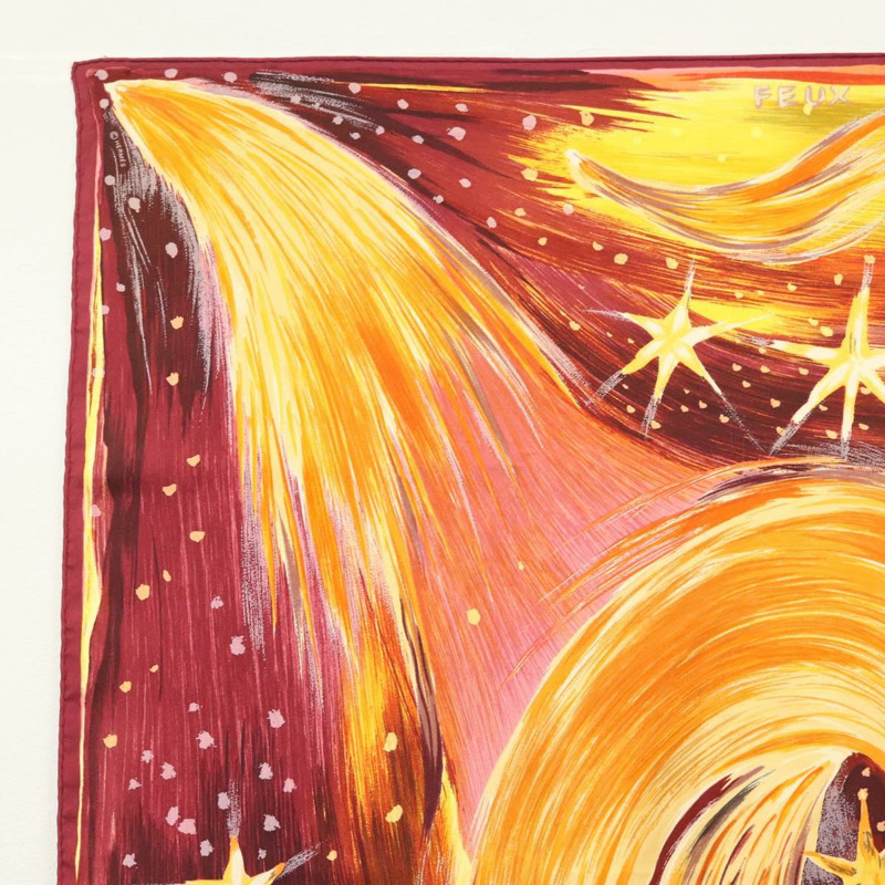 【日本直送】HERMES Carre 90 圍巾「FEUX DU CIEL」絲綢黃色正品 138498-1
